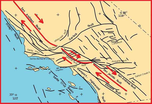 Правосторонние разломы Сан-Андреас, Сан-Габриель, Сан-Хасинто